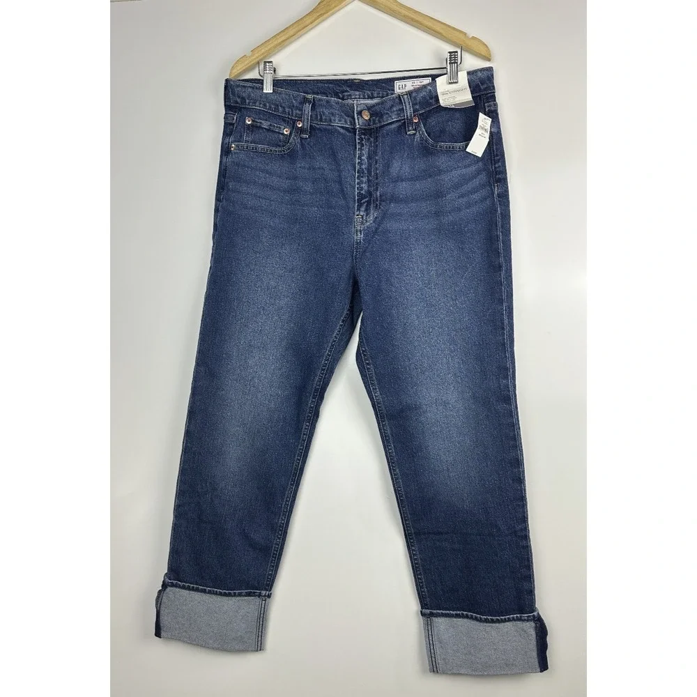 NWT Gap High Rise Cuffed '90s Slim Straight Jeans Blue Denim Plus Size 33 16 - Picture 12 of 12